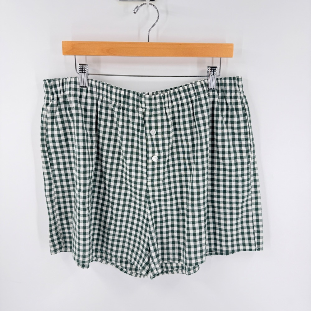 PrettyGarden Pajama Shorts Green XXL Gingham Plaid Sleepwear‎ Pockets New
